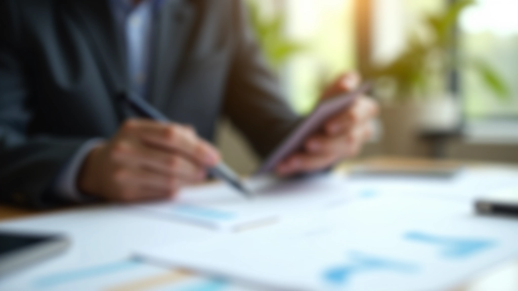 Profissional analisando documentos comerciais, gráficos e relatórios na mesa de trabalho