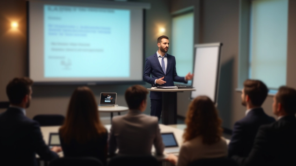 Profissional fazendo apresentação para plateia em sala de conferência