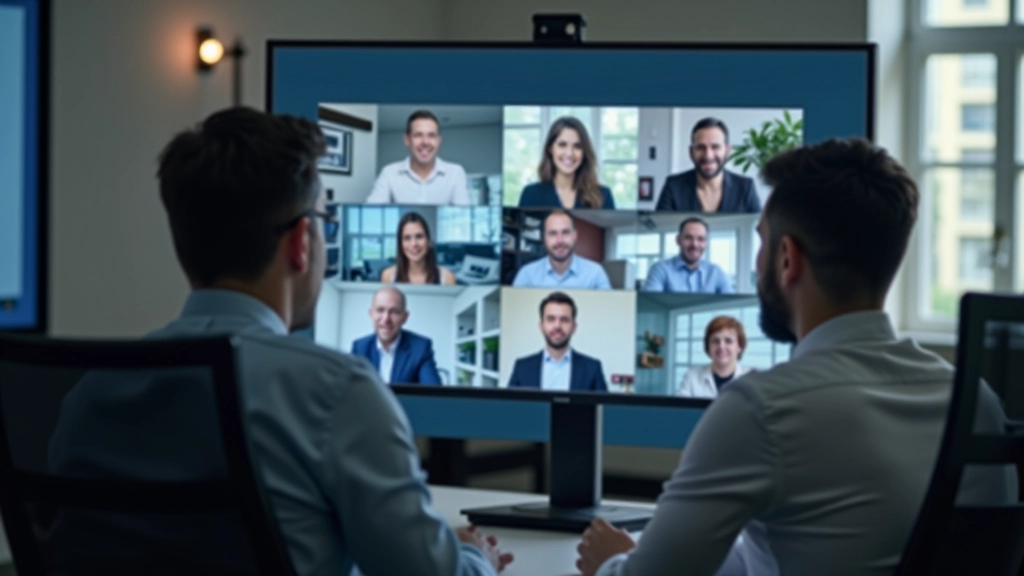 Videoconferência com múltiplos participantes na tela, pessoas em diferentes locais conectadas online